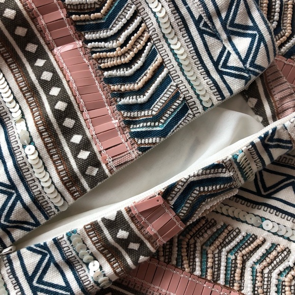 Mango Miniskirt w/ Detailed Beadwork & Side Zipper - Picture 4 of 5